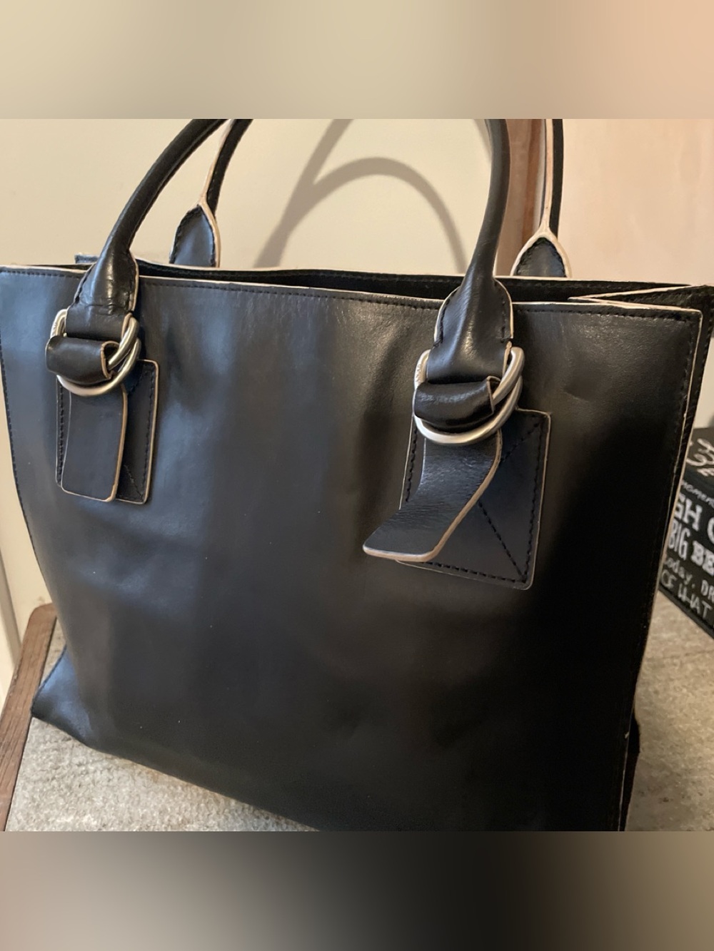 DKNY Tote Bag BlackNavy Silver Hardware Roomy Organization Travel Proffesional